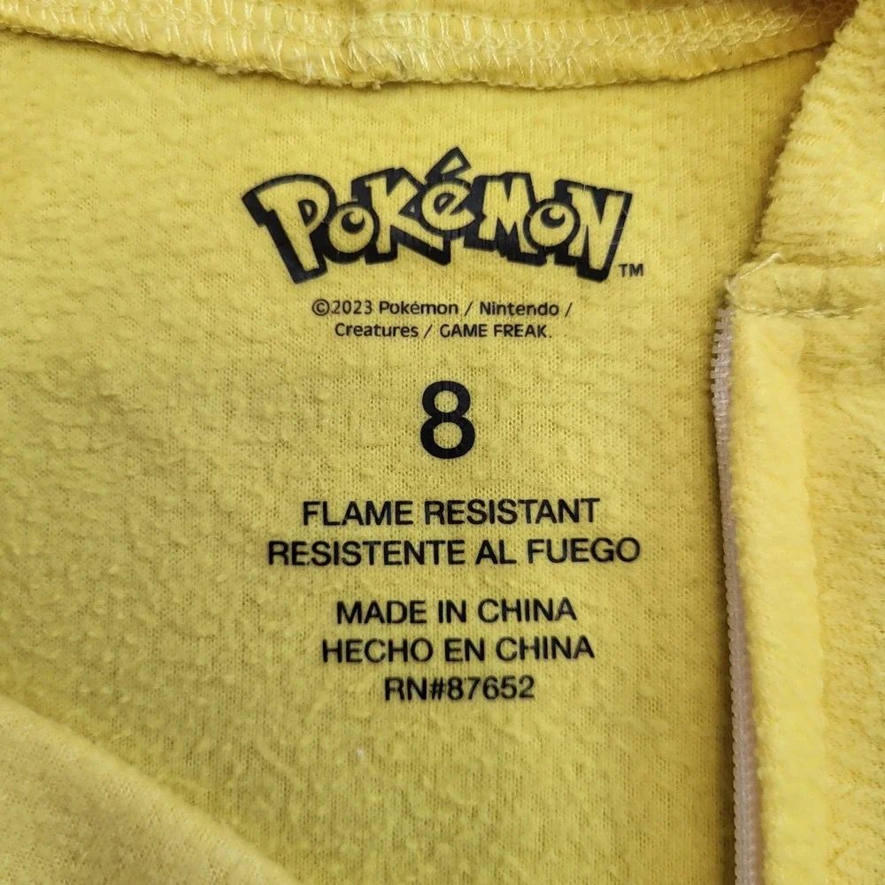 Pokemon Pikachu Hooded Fleece Union Suit Pajamas Costume Yellow Kids Size 8